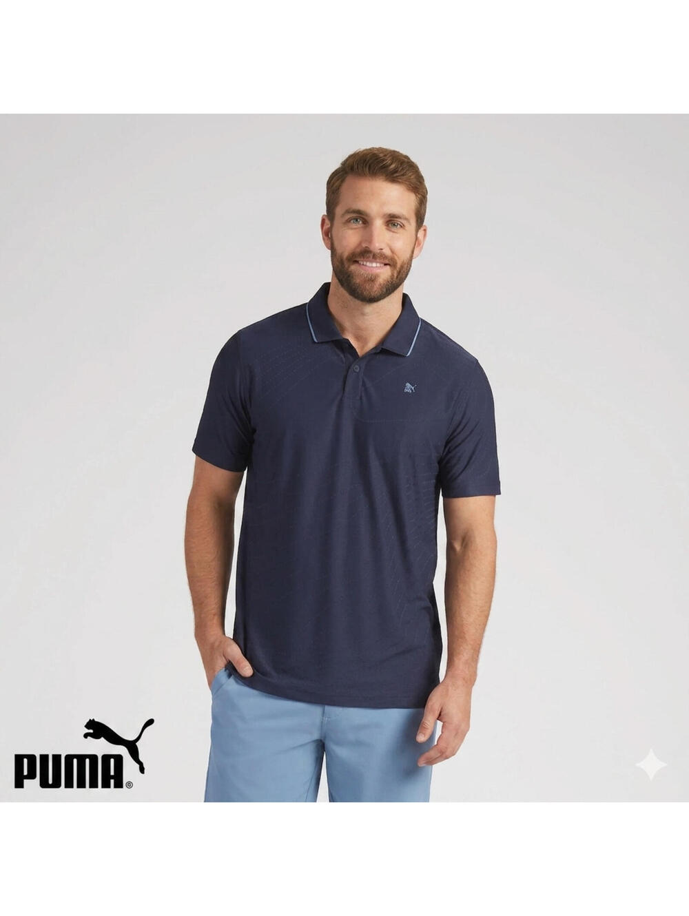 NEW Puma x Reigning Champ Jacquard Performance Golf Polo Blue Men's MEDIUM NWT